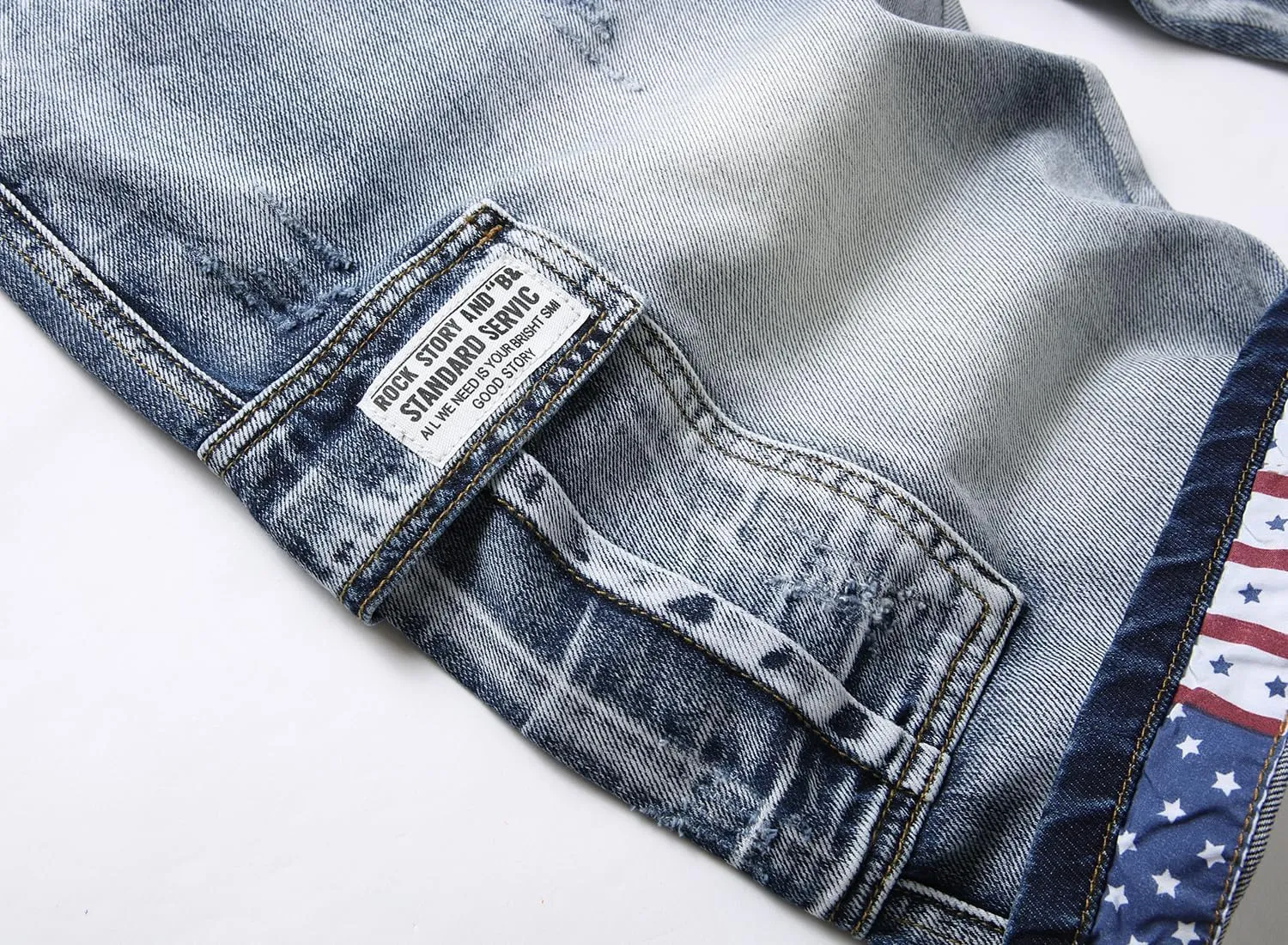SHOOYING Men's Casual Denim Ripped Shorts