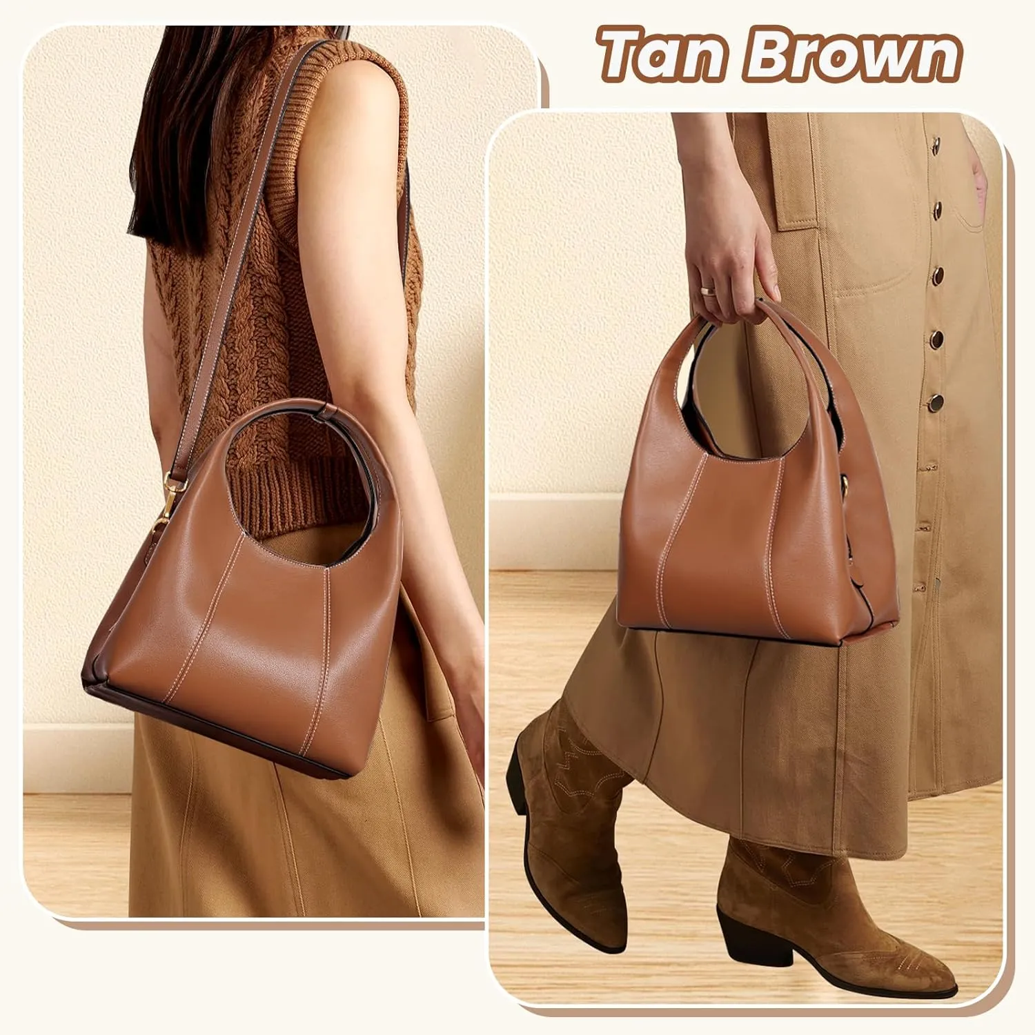 Shoulder Bag for Women Soft Grained Leather Hobo Bags Trendy Handbag Purse Satchel Crossbody for Work, Travel