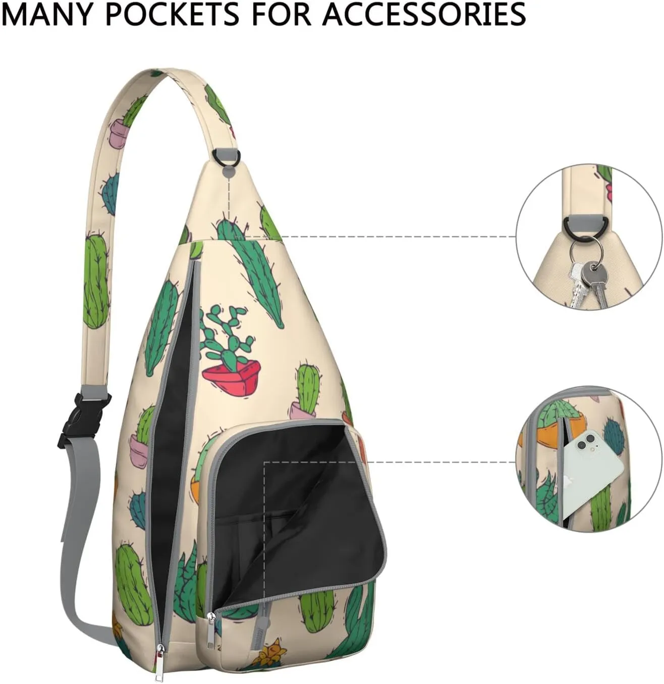 Shoulder Sling Crossbody Casual Chest Bag For Travel Sports Running,Backpack for Men & Women Lightweight Sports BagCrossbody Concealed Carry,Cactus Shoulder Bag Waterproof Chest Bag