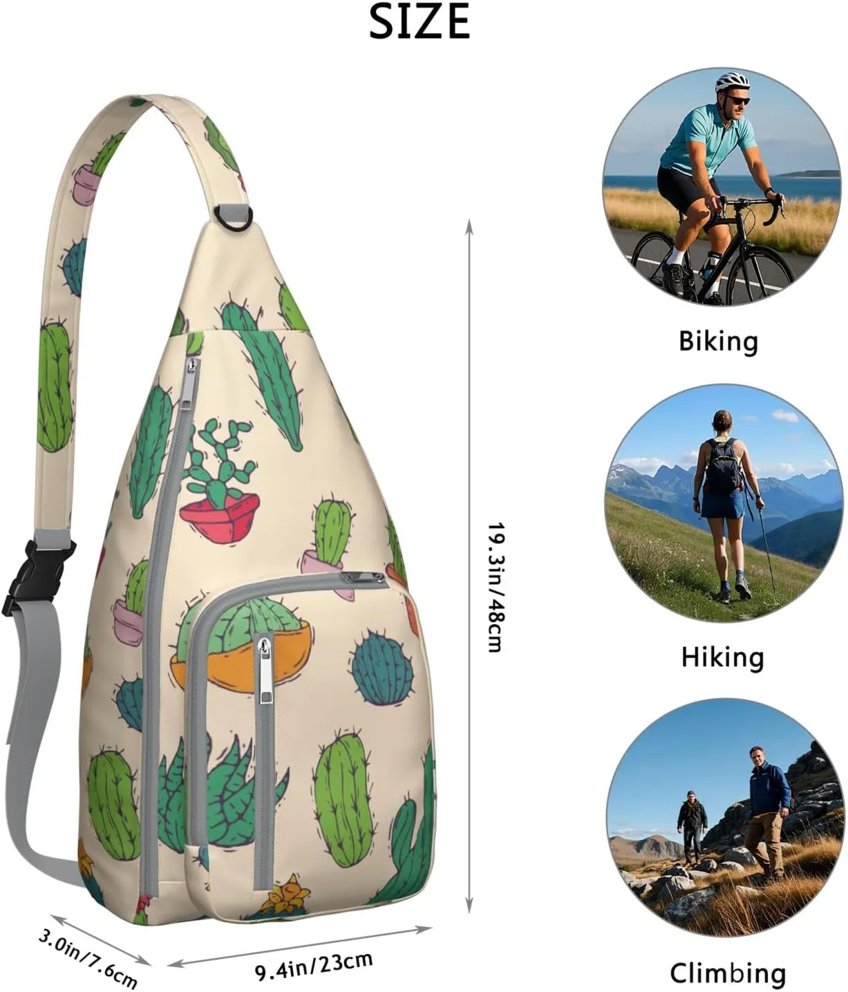 Shoulder Sling Crossbody Casual Chest Bag For Travel Sports Running,Backpack for Men & Women Lightweight Sports BagCrossbody Concealed Carry,Cactus Shoulder Bag Waterproof Chest Bag