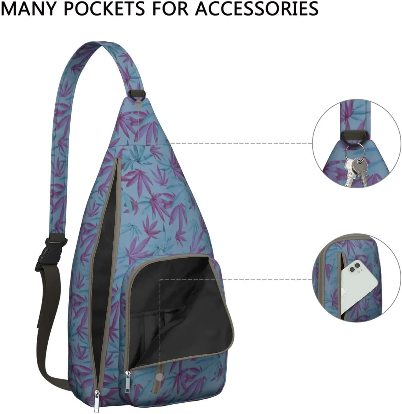 Shoulder Sling Crossbody Casual Chest Bag For Travel Sports Running,Backpack for Men & Women Lightweight Sports BagCrossbody Concealed Carry,Marijuana Leaf Shoulder Bag Waterproof Chest Bag