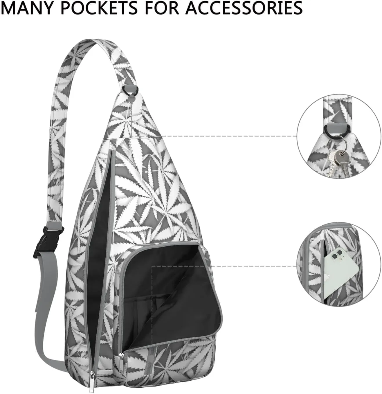 Shoulder Sling Crossbody Casual Chest Bag For Travel Sports Running,Backpack for Men & Women Lightweight Sports BagCrossbody Concealed Carry,Marijuana Leaf Shoulder Bag Waterproof Chest Bag
