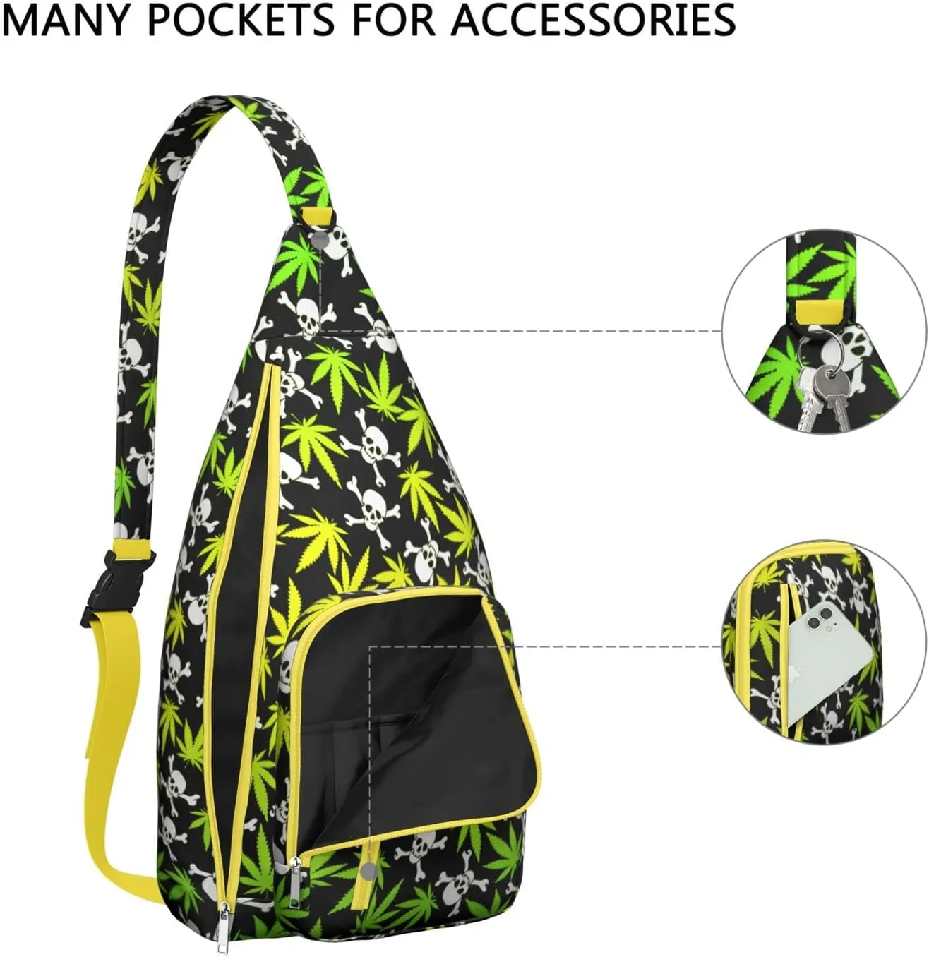 Shoulder Sling Crossbody Casual Chest Bag For Travel Sports Running,Backpack for Men & Women Lightweight Sports BagCrossbody Concealed Carry,Marijuana Leaf Shoulder Bag Waterproof Chest Bag