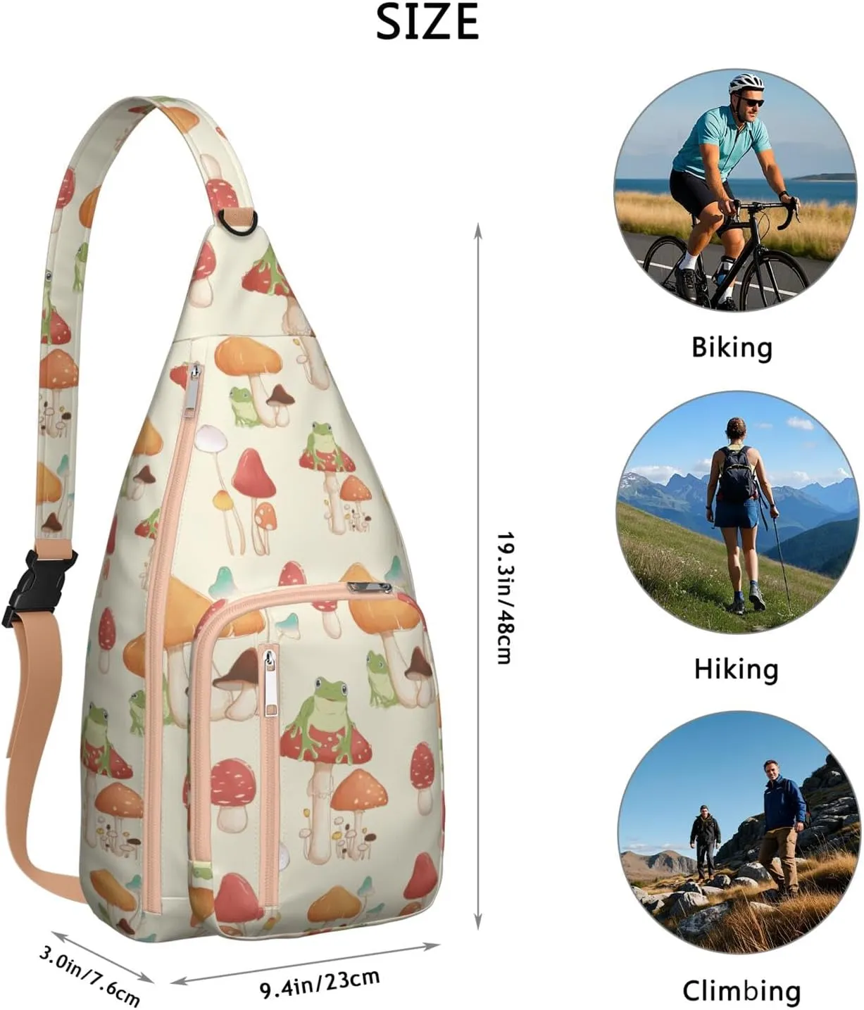 Shoulder Sling Crossbody Casual Chest Bag For Travel Sports Running,Backpack for Men & Women Lightweight Sports BagCrossbody Concealed Carry,Mushroom Shoulder Bag Waterproof Chest Bag