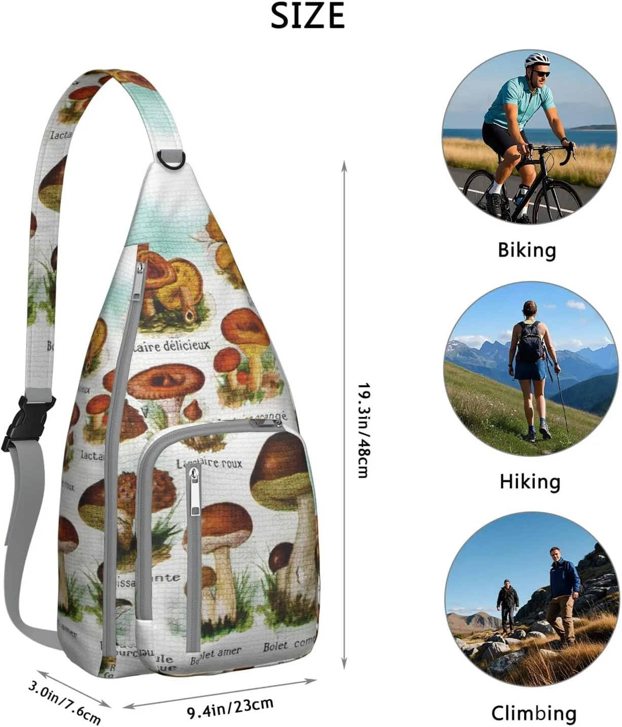 Shoulder Sling Crossbody Casual Chest Bag For Travel Sports Running,Backpack for Men & Women Lightweight Sports BagCrossbody Concealed Carry,Mushroom Shoulder Bag Waterproof Chest Bag