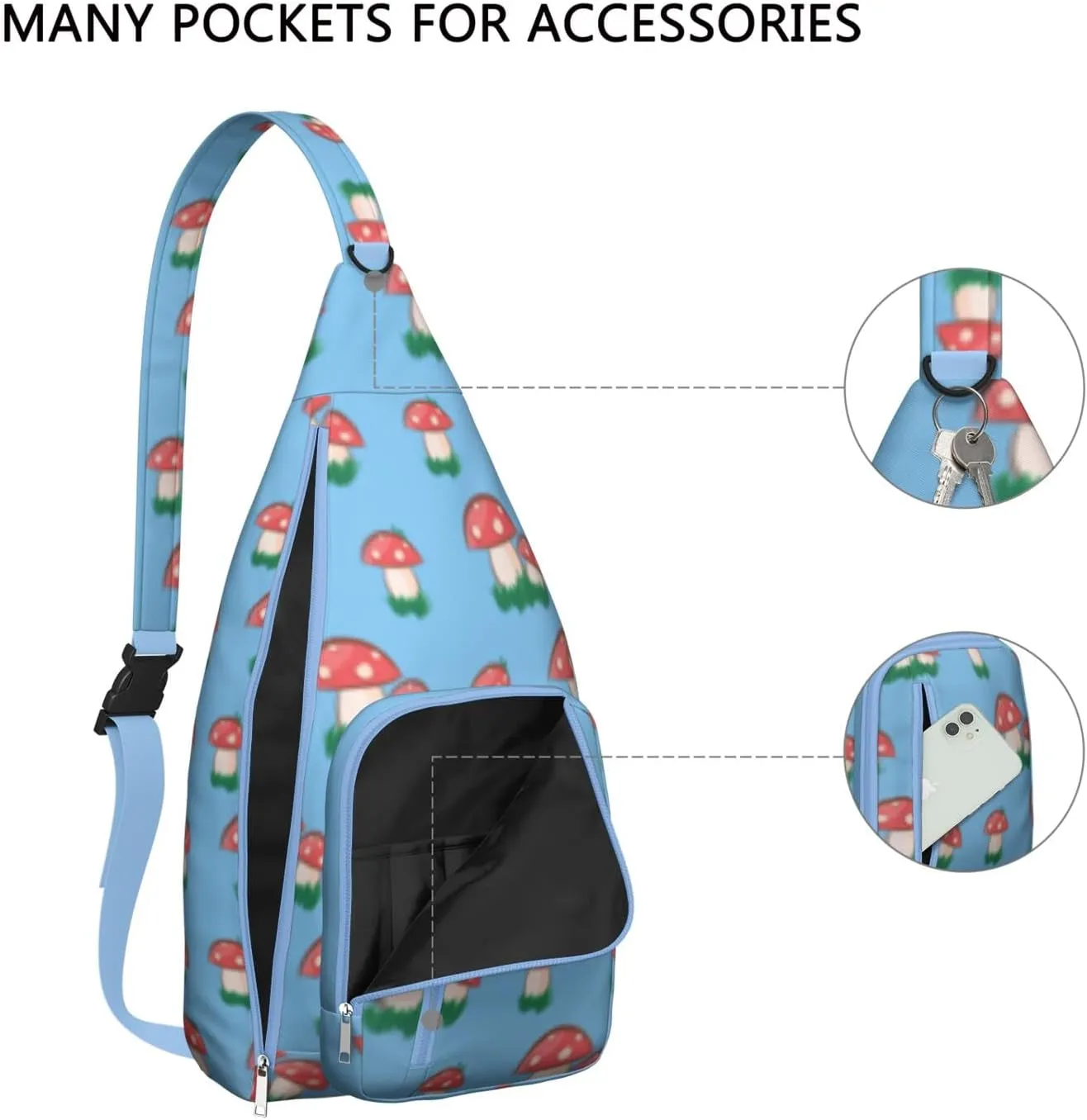 Shoulder Sling Crossbody Casual Chest Bag For Travel Sports Running,Backpack for Men & Women Lightweight Sports BagCrossbody Concealed Carry,Mushroom Shoulder Bag Waterproof Chest Bag