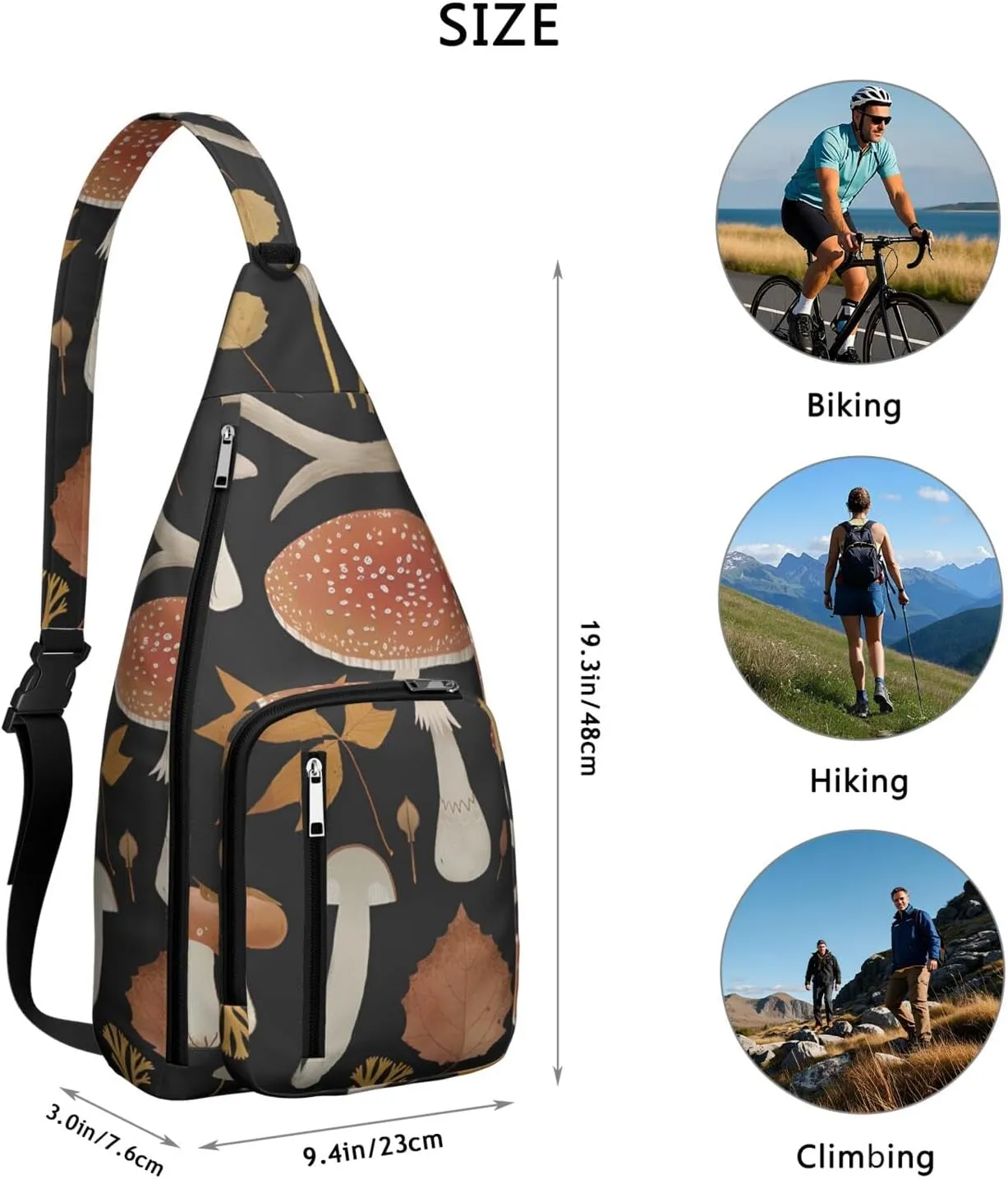 Shoulder Sling Crossbody Casual Chest Bag For Travel Sports Running,Backpack for Men & Women Lightweight Sports BagCrossbody Concealed Carry,Mushroom Shoulder Bag Waterproof Chest Bag
