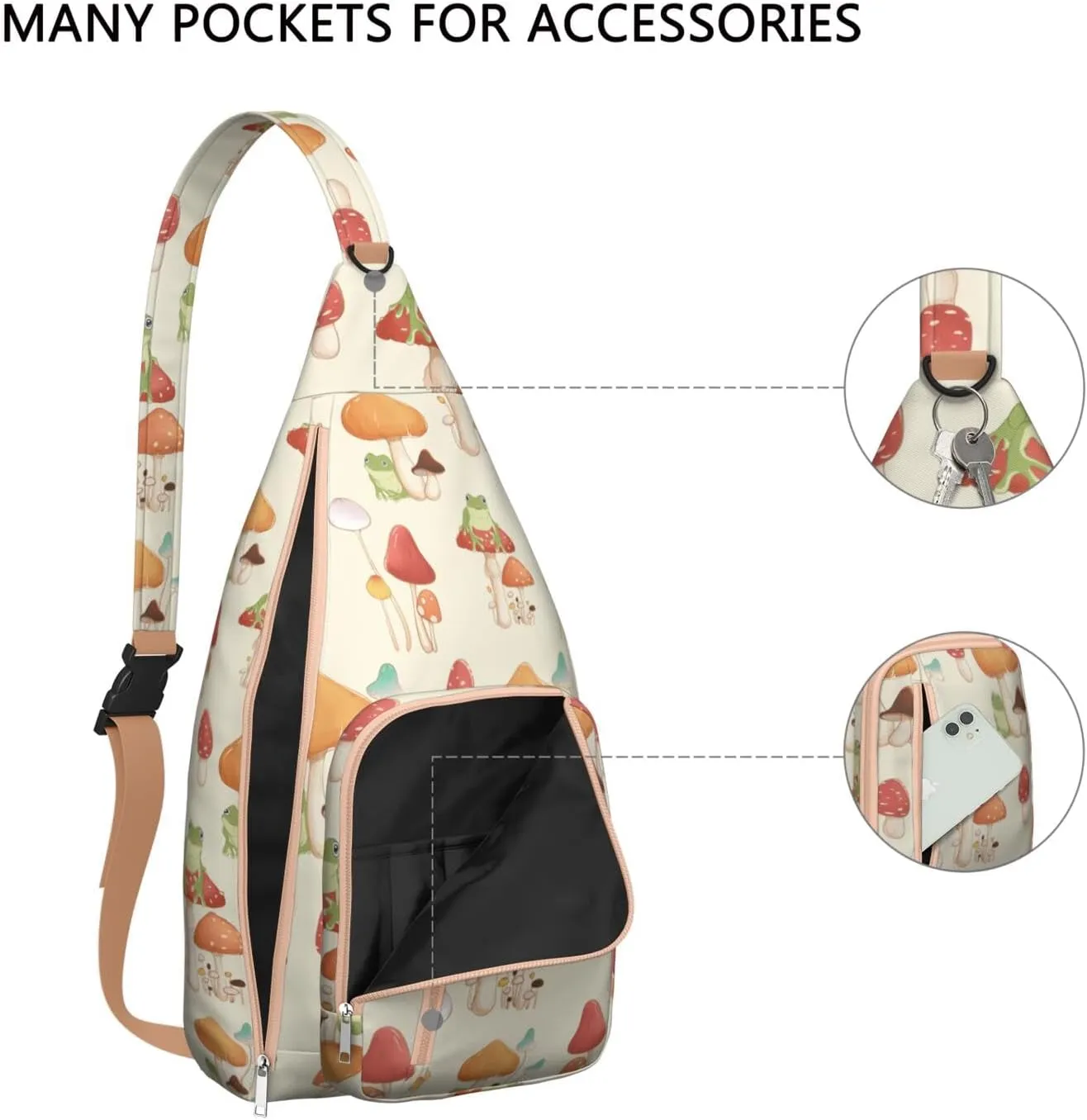 Shoulder Sling Crossbody Casual Chest Bag For Travel Sports Running,Backpack for Men & Women Lightweight Sports BagCrossbody Concealed Carry,Mushroom Shoulder Bag Waterproof Chest Bag