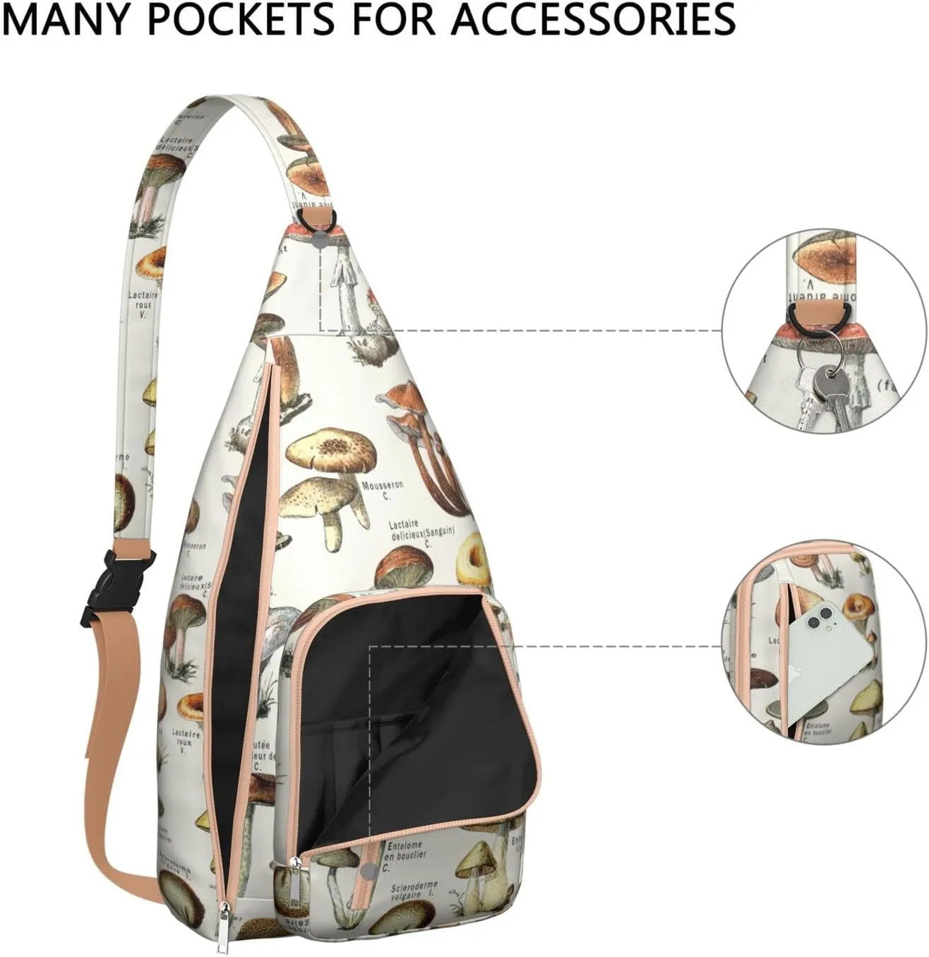 Shoulder Sling Crossbody Casual Chest Bag For Travel Sports Running,Backpack for Men & Women Lightweight Sports BagCrossbody Concealed Carry,Mushroom Shoulder Bag Waterproof Chest Bag