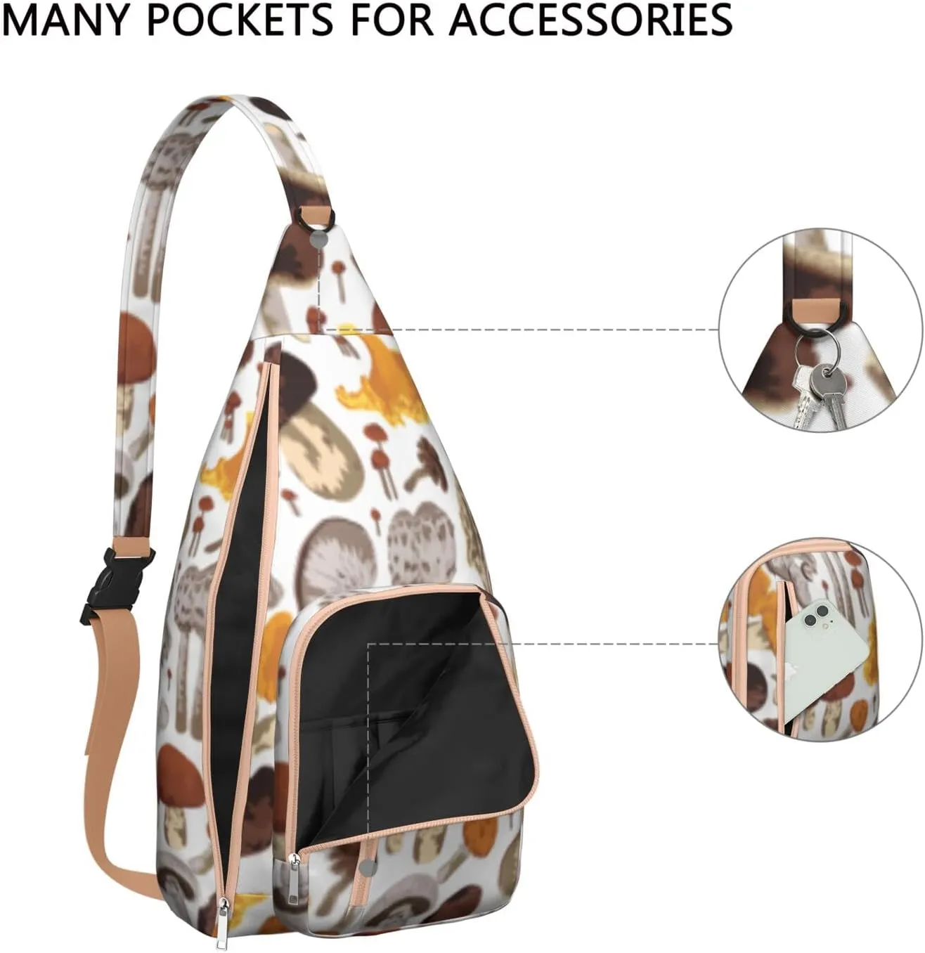 Shoulder Sling Crossbody Casual Chest Bag For Travel Sports Running,Backpack for Men & Women Lightweight Sports BagCrossbody Concealed Carry,Mushroom Shoulder Bag Waterproof Chest Bag