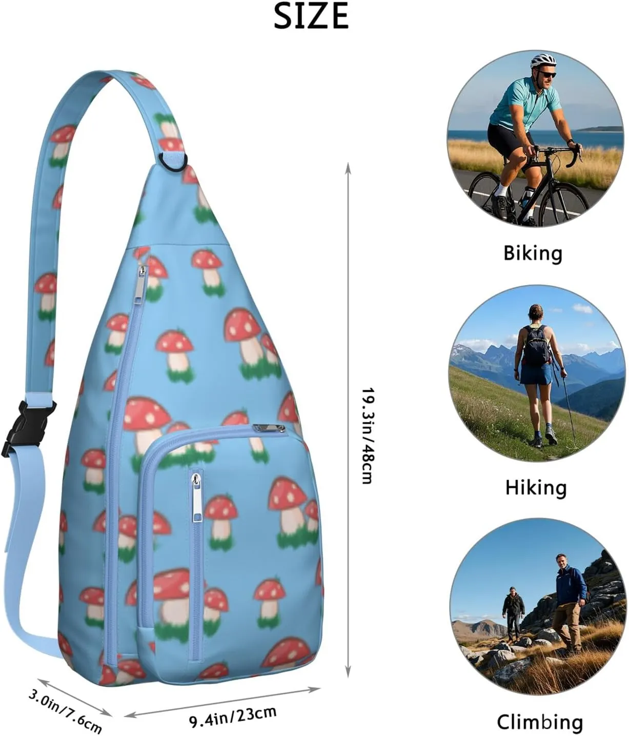 Shoulder Sling Crossbody Casual Chest Bag For Travel Sports Running,Backpack for Men & Women Lightweight Sports BagCrossbody Concealed Carry,Mushroom Shoulder Bag Waterproof Chest Bag