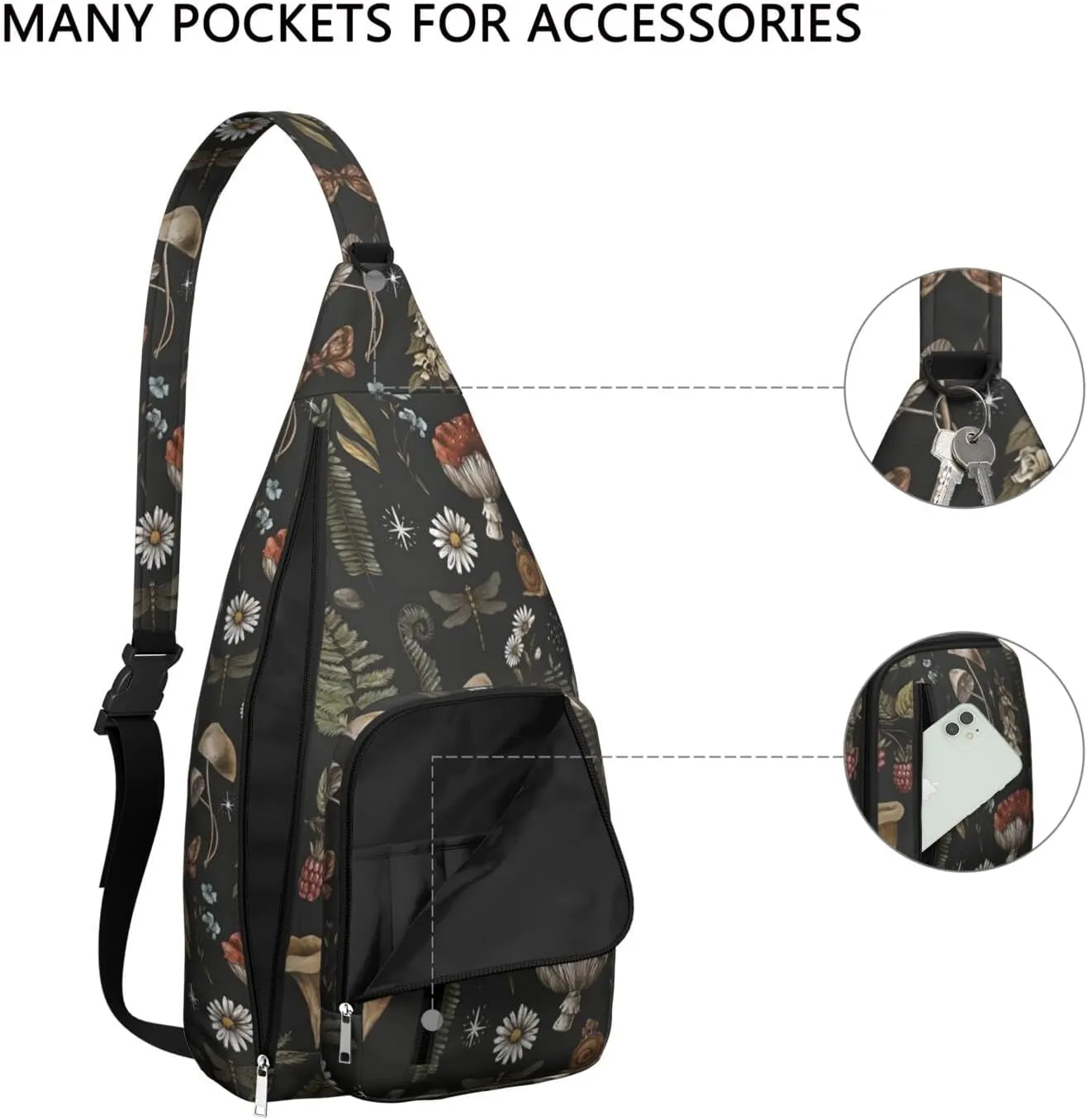 Shoulder Sling Crossbody Casual Chest Bag For Travel Sports Running,Backpack for Men & Women Lightweight Sports BagCrossbody Concealed Carry,Mushroom Shoulder Bag Waterproof Chest Bag