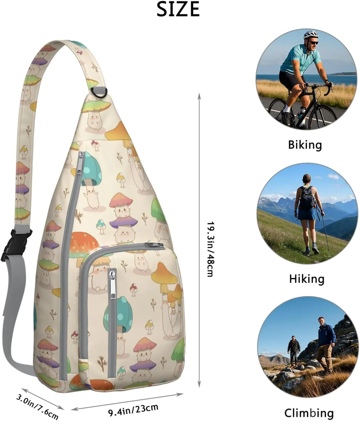 Shoulder Sling Crossbody Casual Chest Bag For Travel Sports Running,Backpack for Men & Women Lightweight Sports BagCrossbody Concealed Carry,Mushroom Shoulder Bag Waterproof Chest Bag