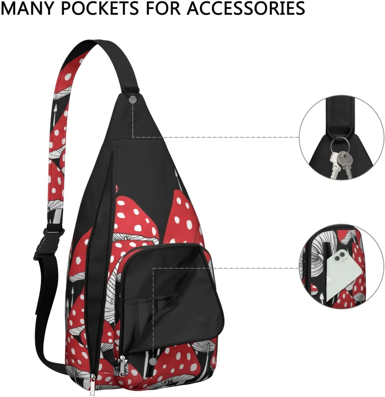 Shoulder Sling Crossbody Casual Chest Bag For Travel Sports Running,Backpack for Men & Women Lightweight Sports BagCrossbody Concealed Carry,Mushroom Shoulder Bag Waterproof Chest Bag