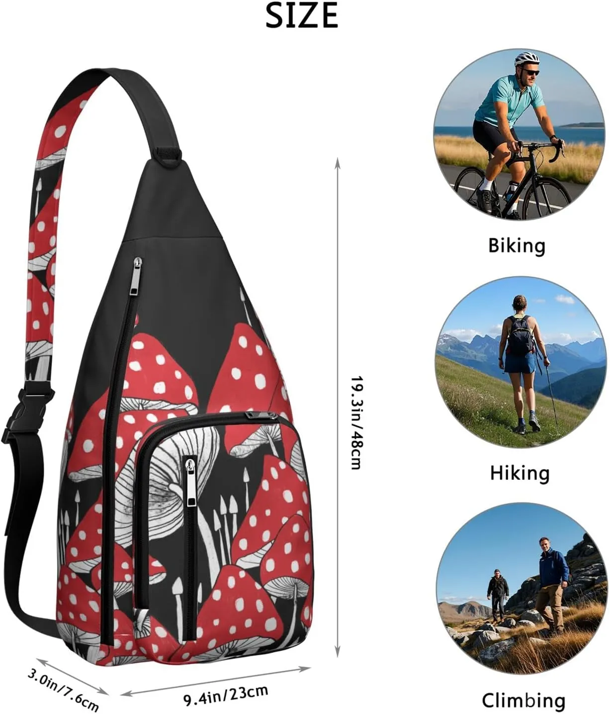 Shoulder Sling Crossbody Casual Chest Bag For Travel Sports Running,Backpack for Men & Women Lightweight Sports BagCrossbody Concealed Carry,Mushroom Shoulder Bag Waterproof Chest Bag