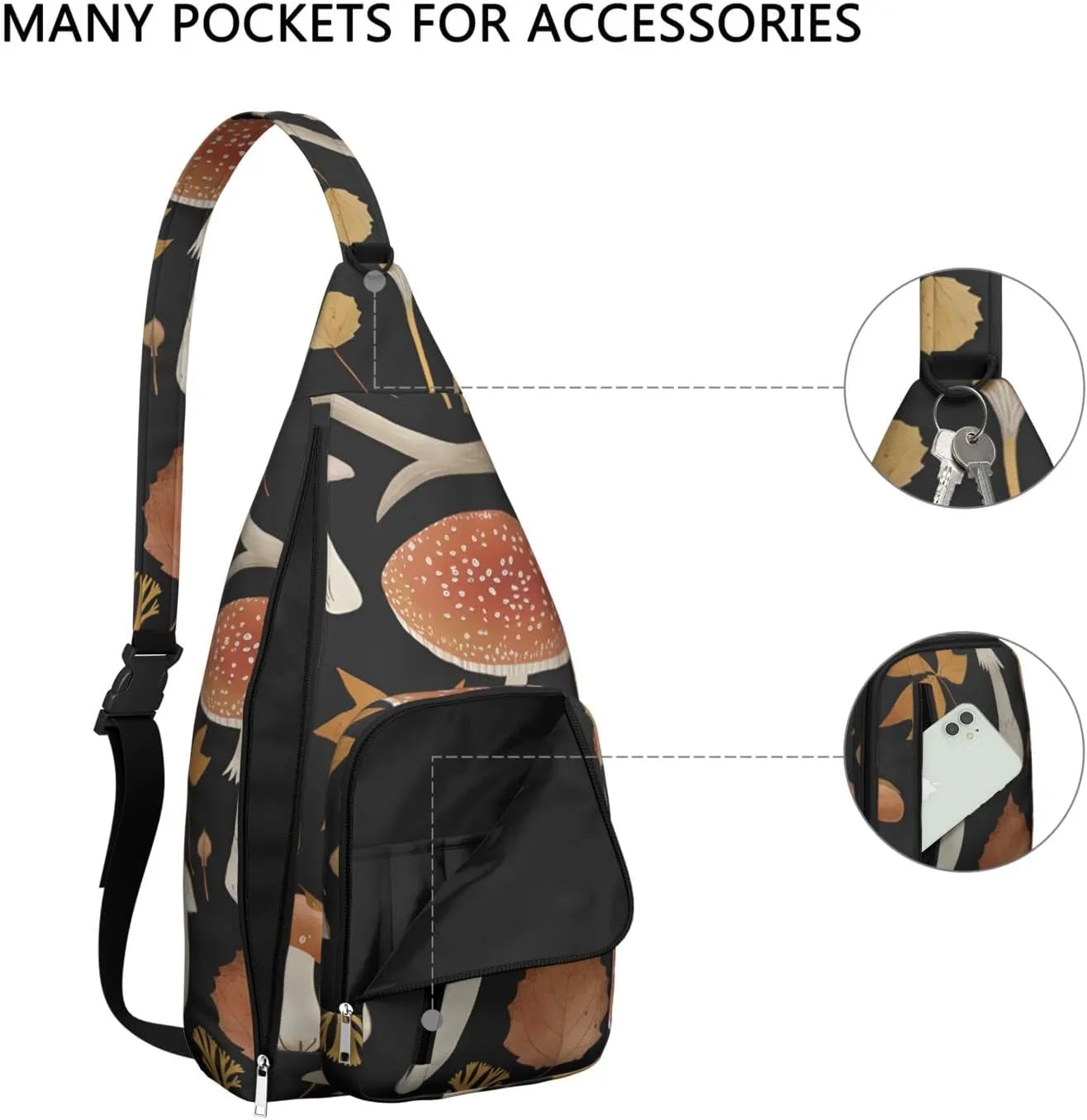 Shoulder Sling Crossbody Casual Chest Bag For Travel Sports Running,Backpack for Men & Women Lightweight Sports BagCrossbody Concealed Carry,Mushroom Shoulder Bag Waterproof Chest Bag