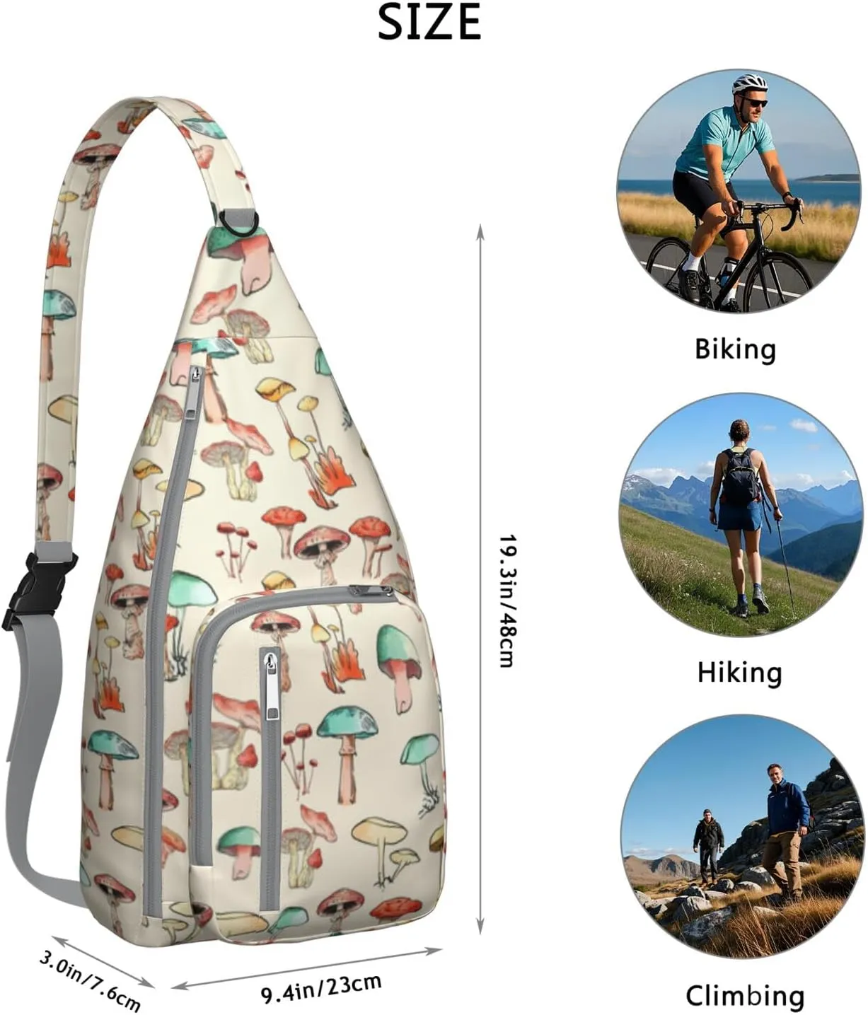 Shoulder Sling Crossbody Casual Chest Bag For Travel Sports Running,Backpack for Men & Women Lightweight Sports BagCrossbody Concealed Carry,Mushroom Shoulder Bag Waterproof Chest Bag