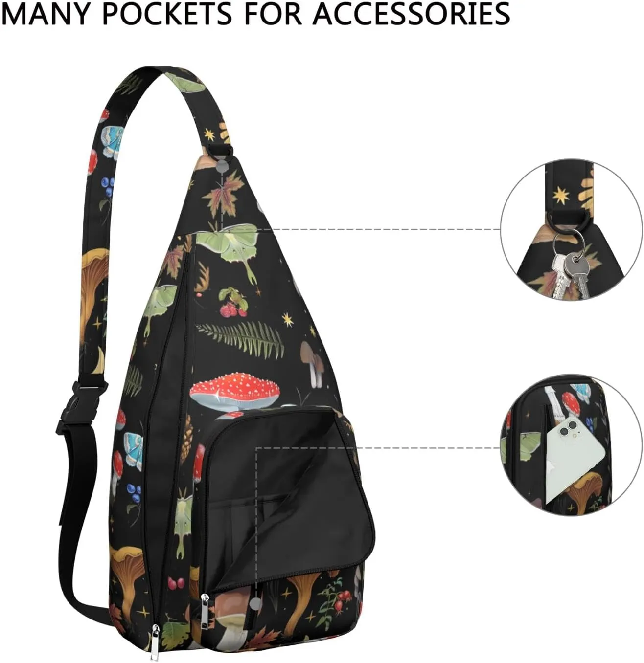Shoulder Sling Crossbody Casual Chest Bag For Travel Sports Running,Backpack for Men & Women Lightweight Sports BagCrossbody Concealed Carry,Mushroom Shoulder Bag Waterproof Chest Bag