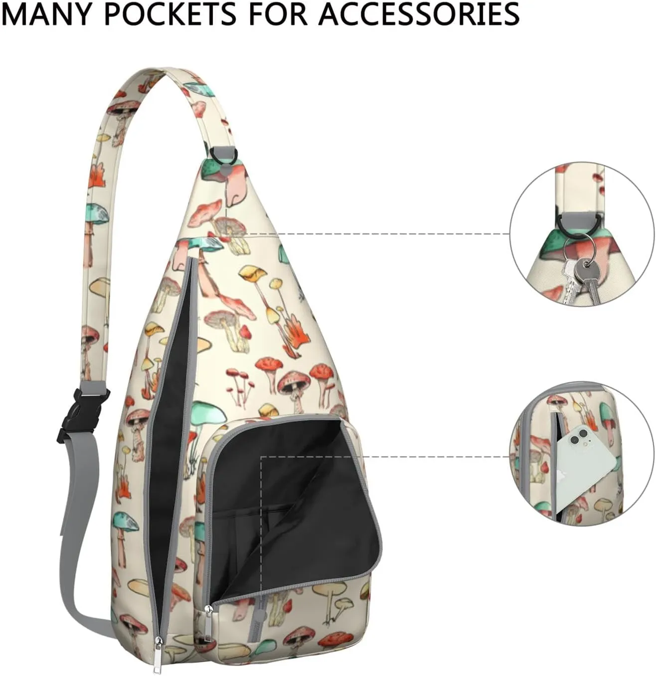 Shoulder Sling Crossbody Casual Chest Bag For Travel Sports Running,Backpack for Men & Women Lightweight Sports BagCrossbody Concealed Carry,Mushroom Shoulder Bag Waterproof Chest Bag