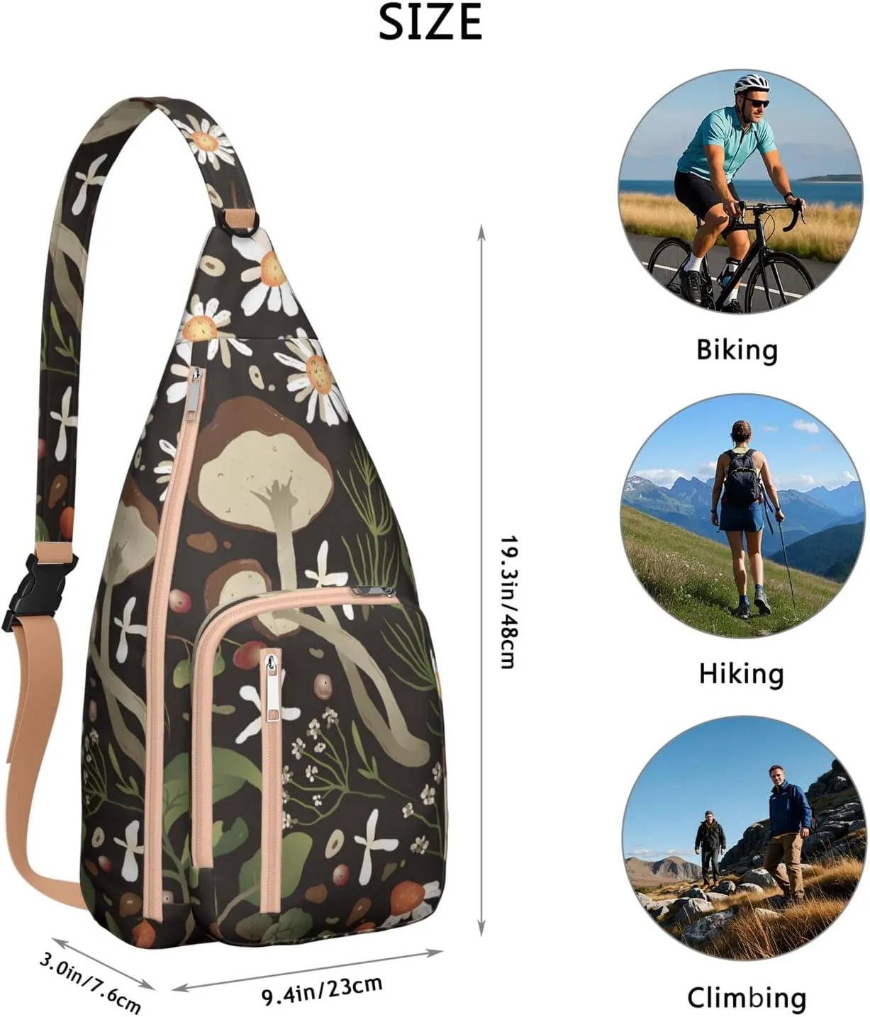 Shoulder Sling Crossbody Casual Chest Bag For Travel Sports Running,Backpack for Men & Women Lightweight Sports BagCrossbody Concealed Carry,Mushroom Shoulder Bag Waterproof Chest Bag