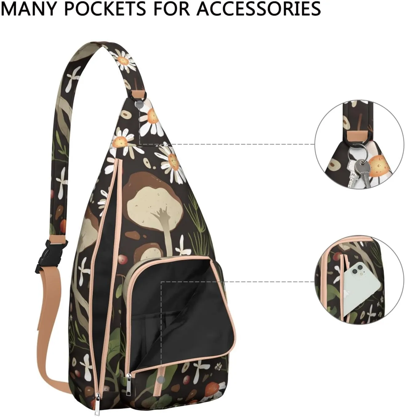 Shoulder Sling Crossbody Casual Chest Bag For Travel Sports Running,Backpack for Men & Women Lightweight Sports BagCrossbody Concealed Carry,Mushroom Shoulder Bag Waterproof Chest Bag