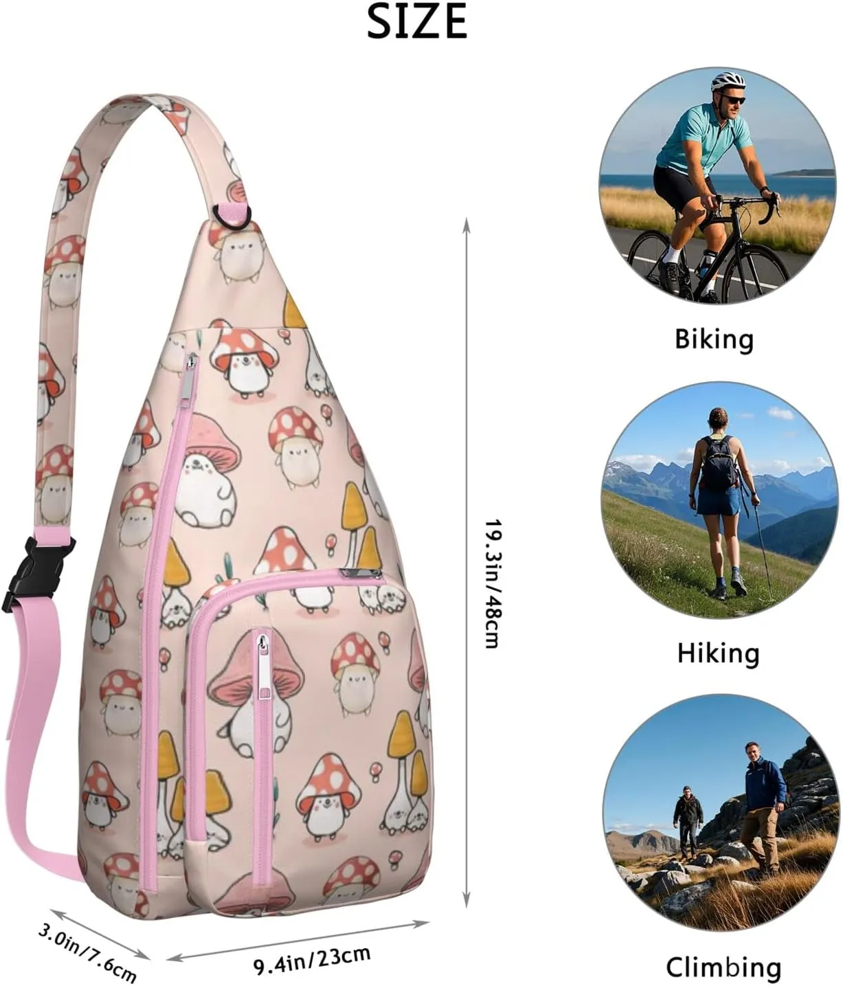 Shoulder Sling Crossbody Casual Chest Bag For Travel Sports Running,Backpack for Men & Women Lightweight Sports BagCrossbody Concealed Carry,Mushroom Shoulder Bag Waterproof Chest Bag