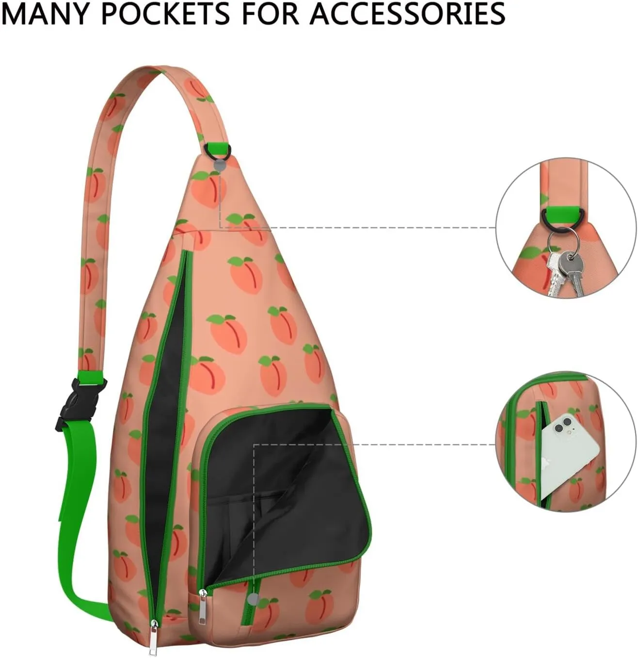 Shoulder Sling Crossbody Casual Chest Bag For Travel Sports Running,Backpack for Men & Women Lightweight Sports BagCrossbody Concealed Carry,Peach Shoulder Bag Waterproof Chest Bag
