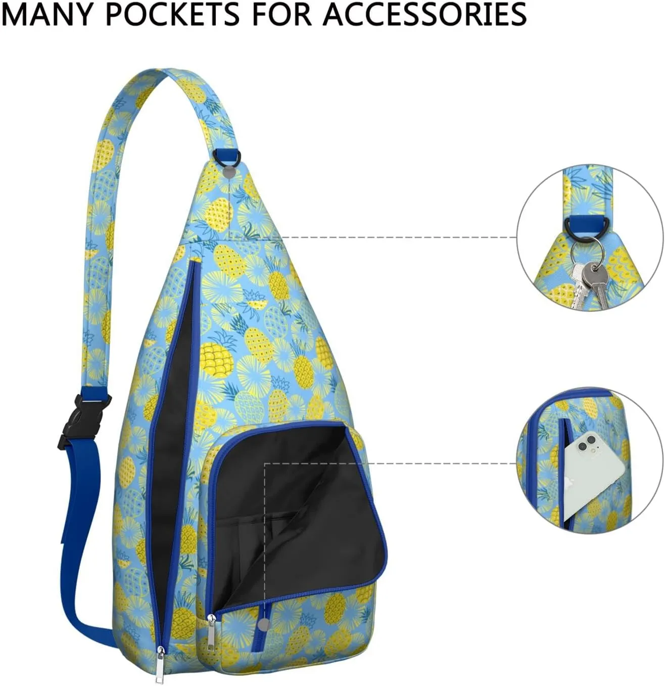 Shoulder Sling Crossbody Casual Chest Bag For Travel Sports Running,Backpack for Men & Women Lightweight Sports BagCrossbody Concealed Carry,Pineapple Shoulder Bag Waterproof Chest Bag