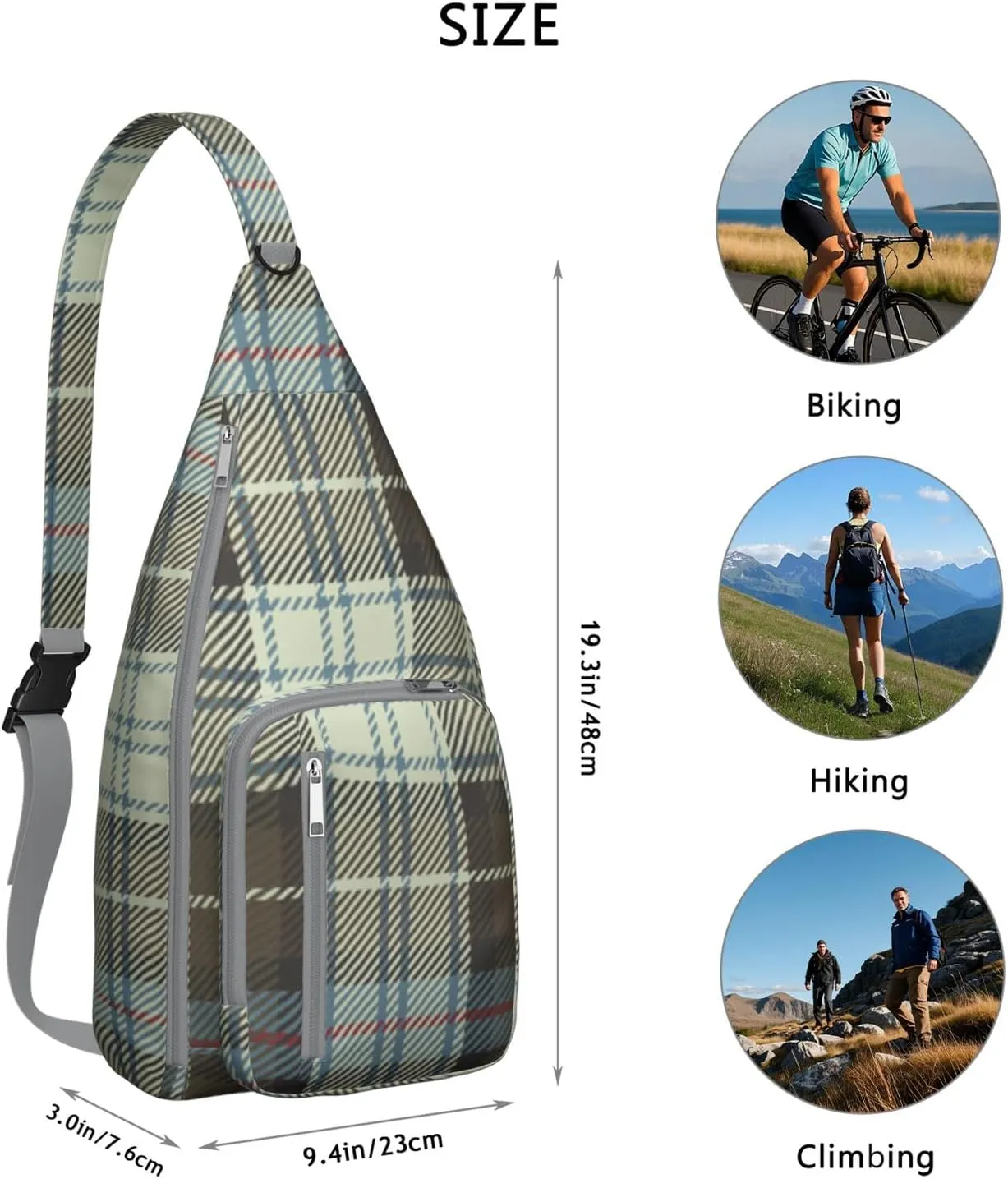 Shoulder Sling Crossbody Casual Chest Bag For Travel Sports Running,Backpack for Men & Women Lightweight Sports BagCrossbody Concealed Carry,Plaid Shoulder Bag Waterproof Chest Bag