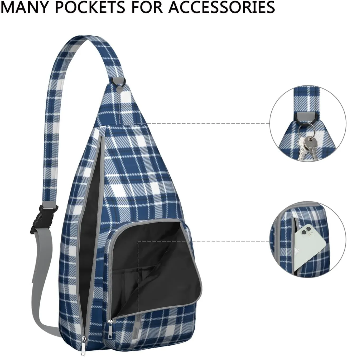 Shoulder Sling Crossbody Casual Chest Bag For Travel Sports Running,Backpack for Men & Women Lightweight Sports BagCrossbody Concealed Carry,Plaid Shoulder Bag Waterproof Chest Bag