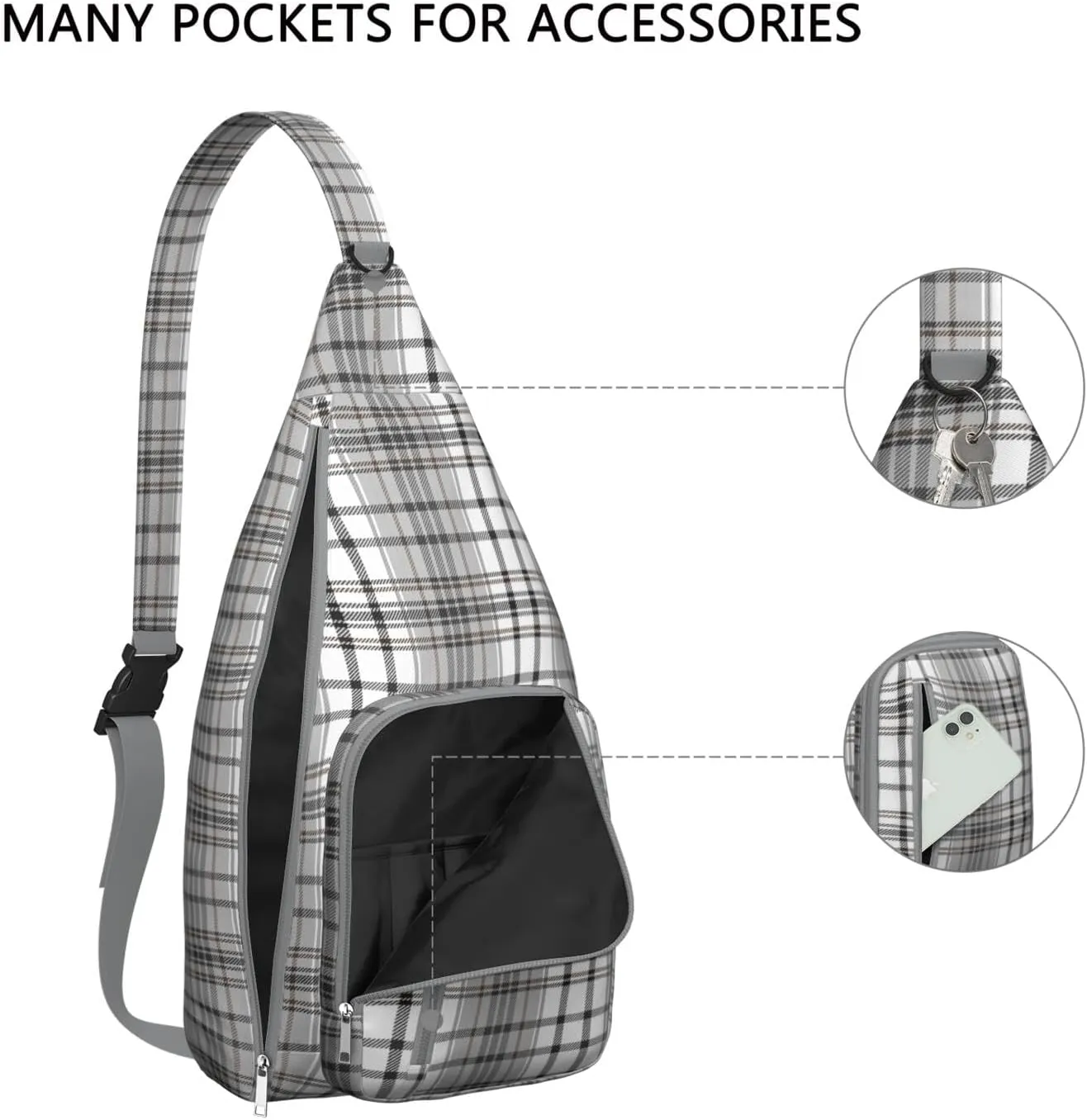 Shoulder Sling Crossbody Casual Chest Bag For Travel Sports Running,Backpack for Men & Women Lightweight Sports BagCrossbody Concealed Carry,Plaid Shoulder Bag Waterproof Chest Bag