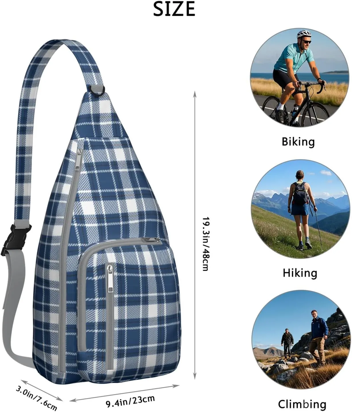 Shoulder Sling Crossbody Casual Chest Bag For Travel Sports Running,Backpack for Men & Women Lightweight Sports BagCrossbody Concealed Carry,Plaid Shoulder Bag Waterproof Chest Bag