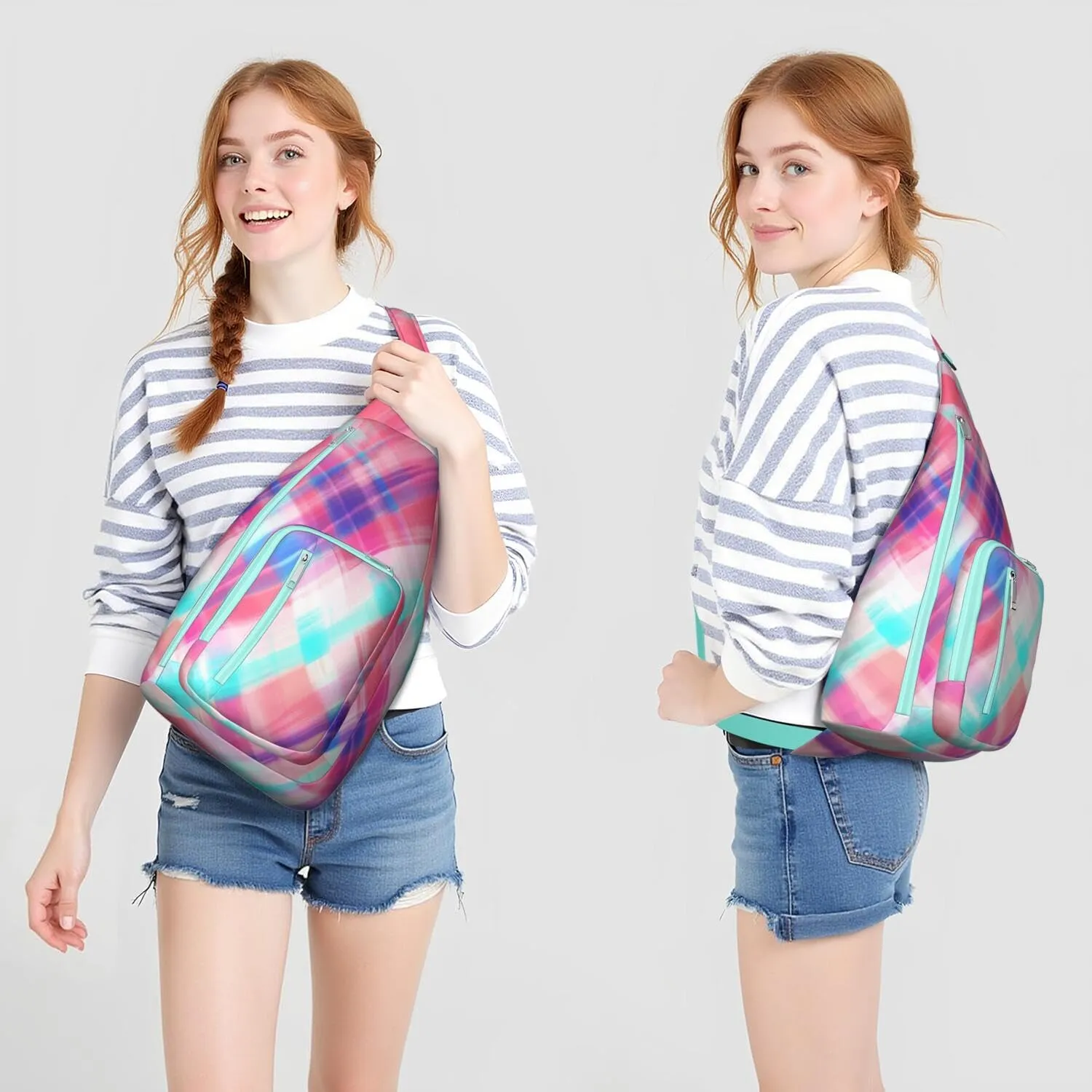 Shoulder Sling Crossbody Casual Chest Bag For Travel Sports Running,Backpack for Men & Women Lightweight Sports BagCrossbody Concealed Carry,Plaid Shoulder Bag Waterproof Chest Bag