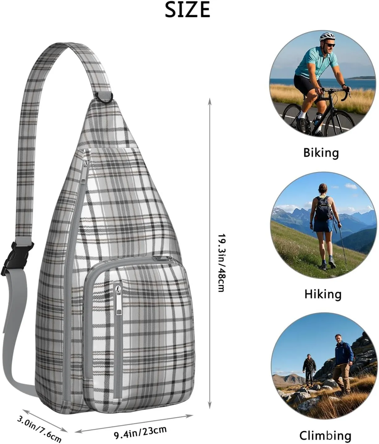 Shoulder Sling Crossbody Casual Chest Bag For Travel Sports Running,Backpack for Men & Women Lightweight Sports BagCrossbody Concealed Carry,Plaid Shoulder Bag Waterproof Chest Bag