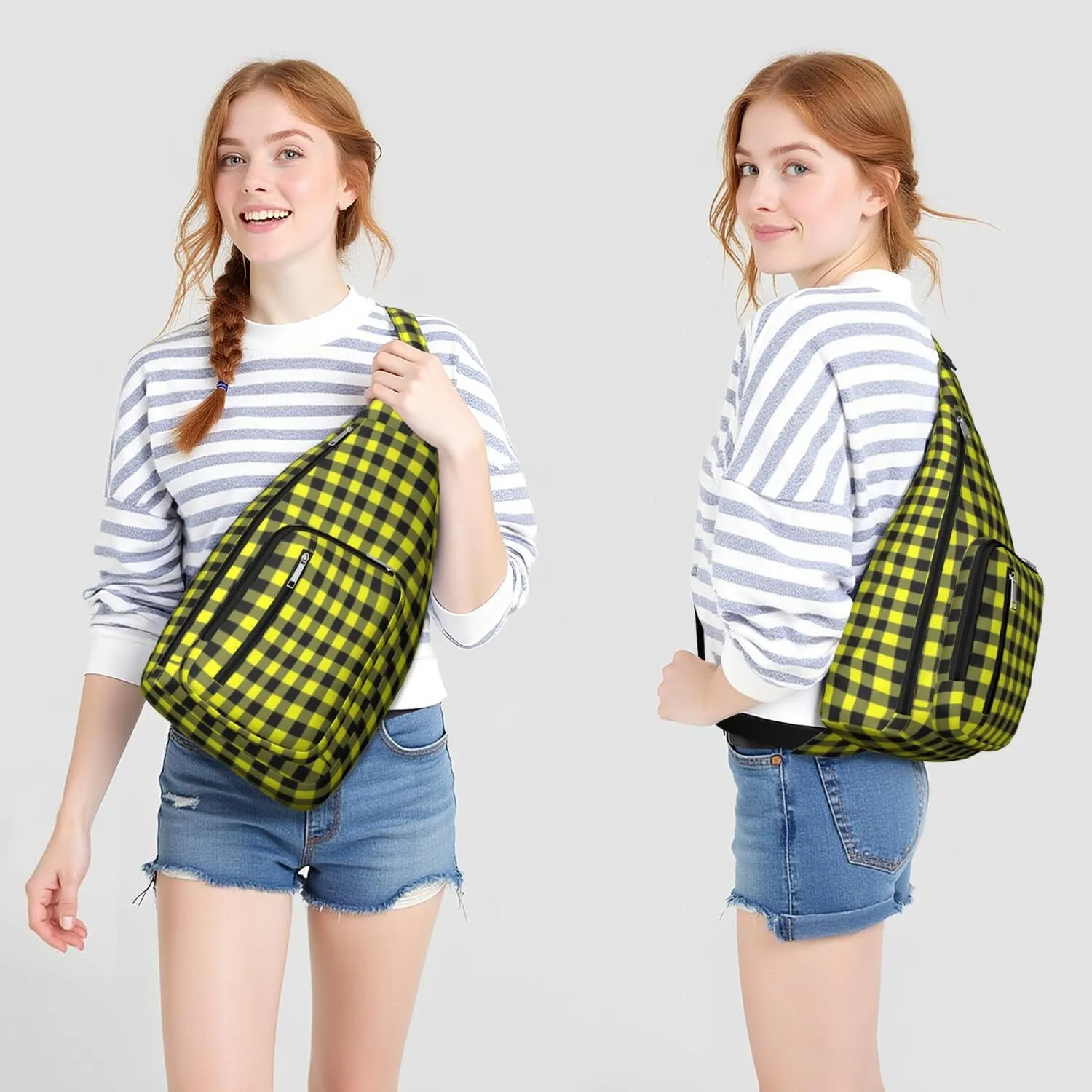 Shoulder Sling Crossbody Casual Chest Bag For Travel Sports Running,Backpack for Men & Women Lightweight Sports BagCrossbody Concealed Carry,Plaid Shoulder Bag Waterproof Chest Bag