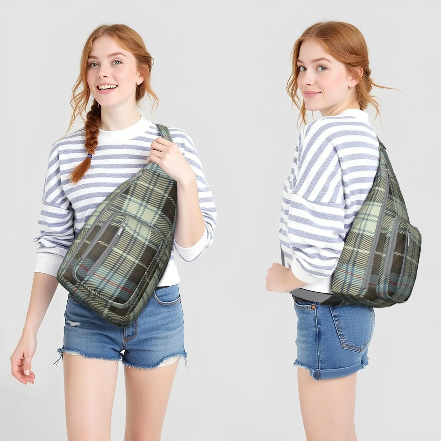 Shoulder Sling Crossbody Casual Chest Bag For Travel Sports Running,Backpack for Men & Women Lightweight Sports BagCrossbody Concealed Carry,Plaid Shoulder Bag Waterproof Chest Bag