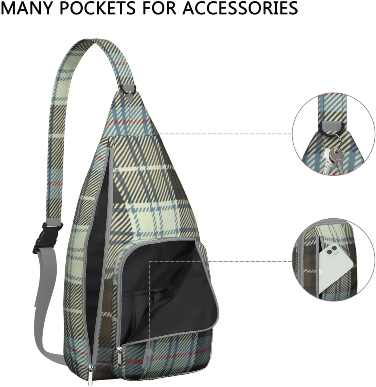 Shoulder Sling Crossbody Casual Chest Bag For Travel Sports Running,Backpack for Men & Women Lightweight Sports BagCrossbody Concealed Carry,Plaid Shoulder Bag Waterproof Chest Bag