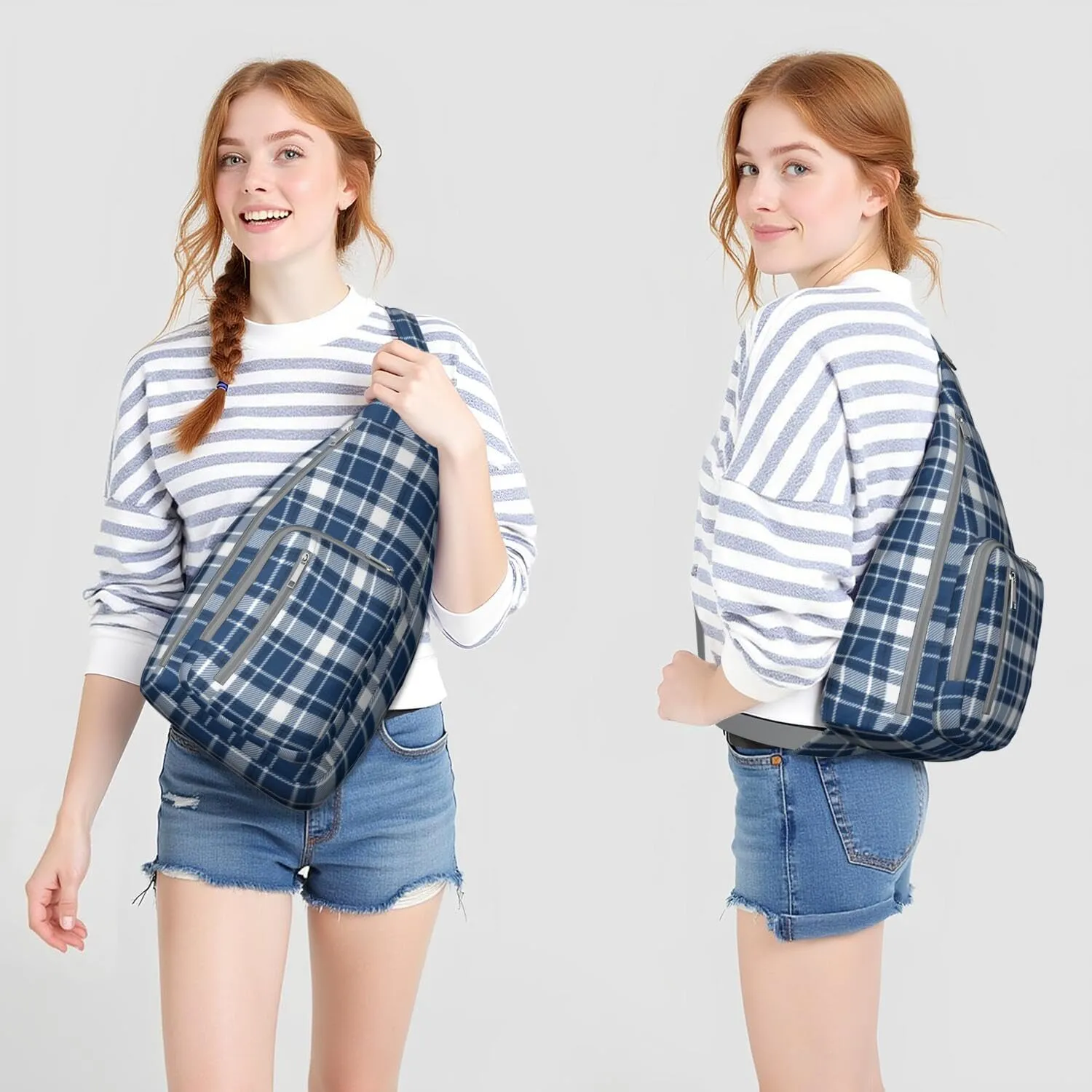 Shoulder Sling Crossbody Casual Chest Bag For Travel Sports Running,Backpack for Men & Women Lightweight Sports BagCrossbody Concealed Carry,Plaid Shoulder Bag Waterproof Chest Bag