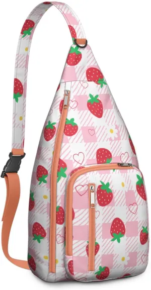 Shoulder Sling Crossbody Casual Chest Bag For Travel Sports Running,Backpack for Men & Women Lightweight Sports BagCrossbody Concealed Carry,Strawberry Shoulder Bag Waterproof Chest Bag