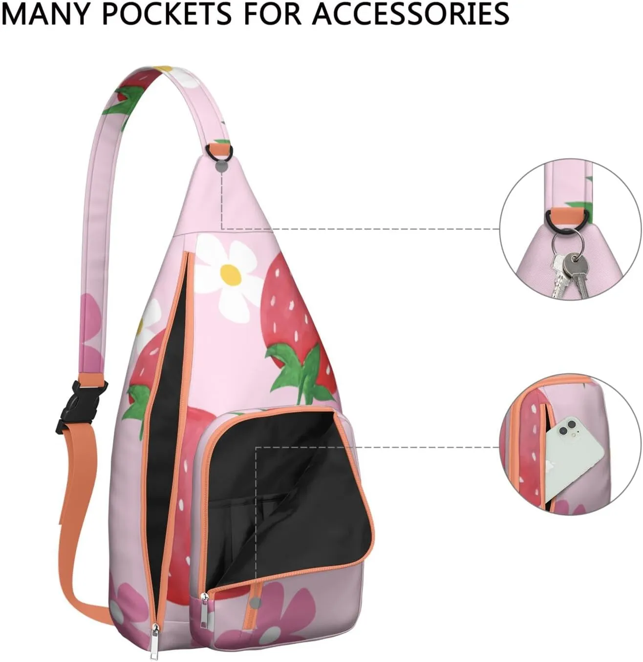 Shoulder Sling Crossbody Casual Chest Bag For Travel Sports Running,Backpack for Men & Women Lightweight Sports BagCrossbody Concealed Carry,Strawberry Shoulder Bag Waterproof Chest Bag