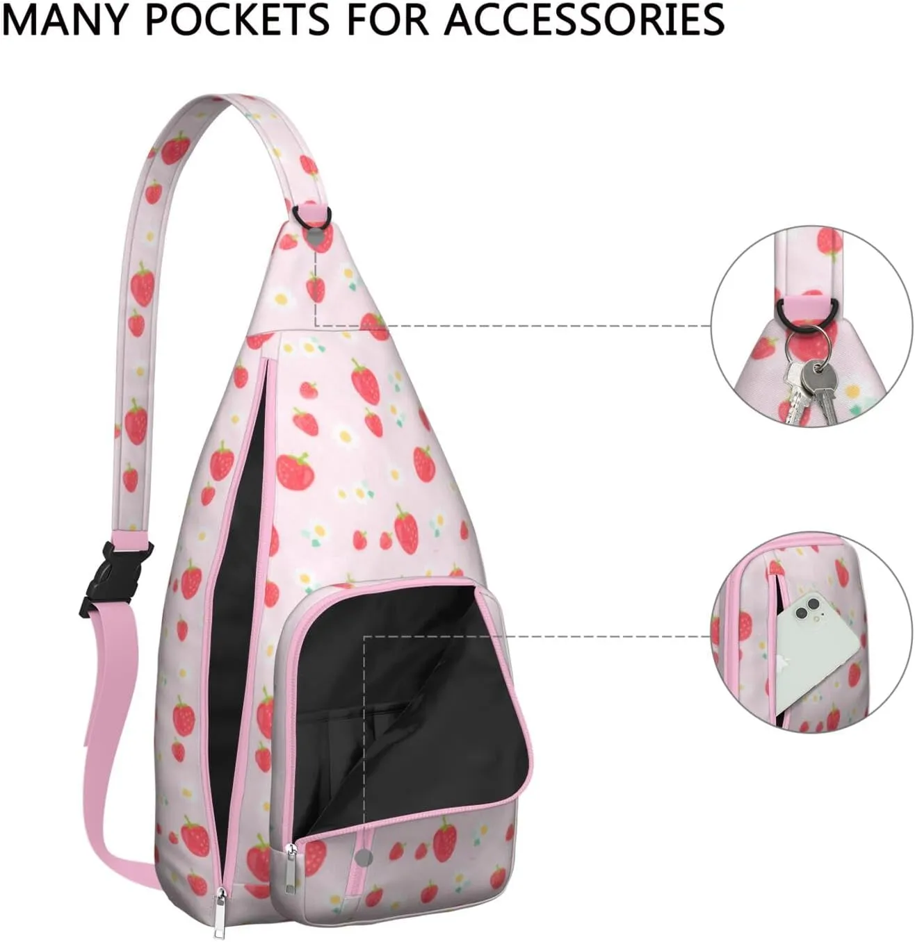 Shoulder Sling Crossbody Casual Chest Bag For Travel Sports Running,Backpack for Men & Women Lightweight Sports BagCrossbody Concealed Carry,Strawberry Shoulder Bag Waterproof Chest Bag