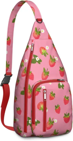 Shoulder Sling Crossbody Casual Chest Bag For Travel Sports Running,Backpack for Men & Women Lightweight Sports BagCrossbody Concealed Carry,Strawberry Shoulder Bag Waterproof Chest Bag