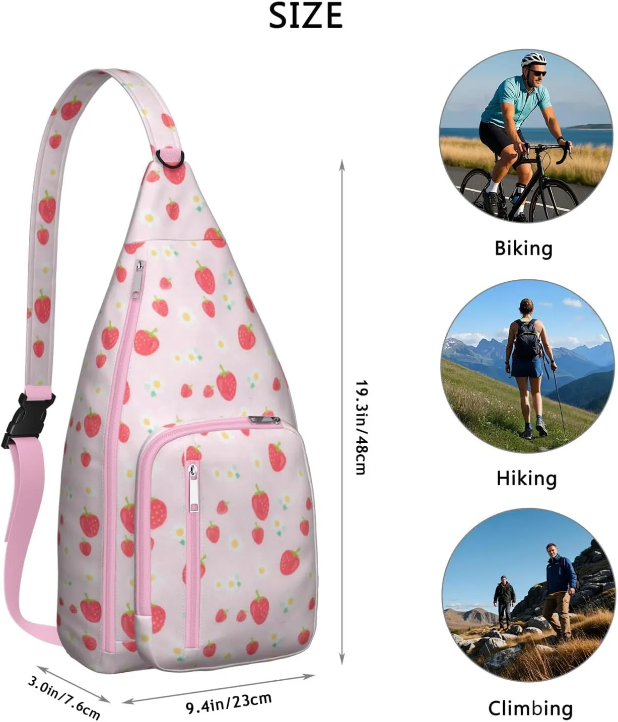 Shoulder Sling Crossbody Casual Chest Bag For Travel Sports Running,Backpack for Men & Women Lightweight Sports BagCrossbody Concealed Carry,Strawberry Shoulder Bag Waterproof Chest Bag
