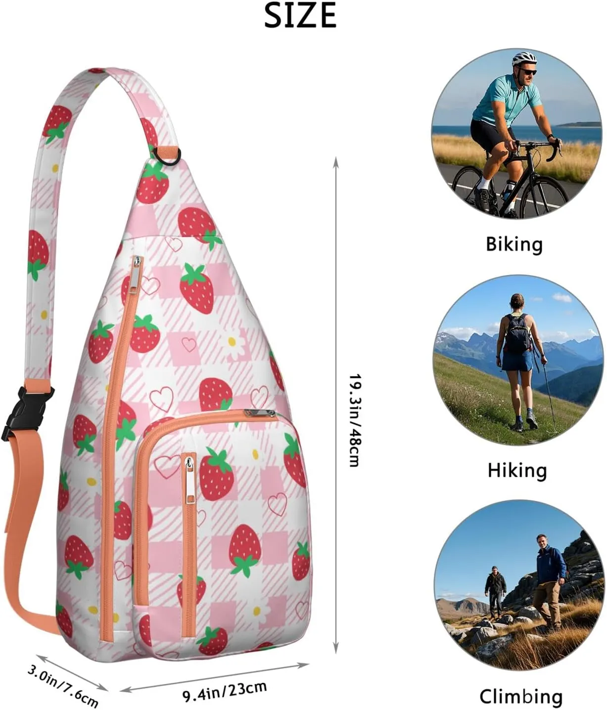 Shoulder Sling Crossbody Casual Chest Bag For Travel Sports Running,Backpack for Men & Women Lightweight Sports BagCrossbody Concealed Carry,Strawberry Shoulder Bag Waterproof Chest Bag