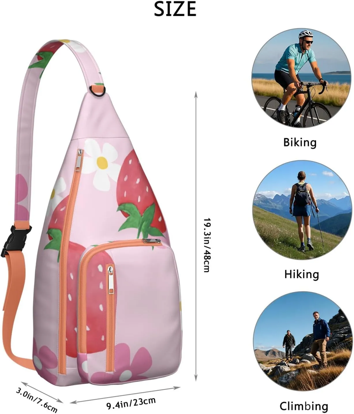 Shoulder Sling Crossbody Casual Chest Bag For Travel Sports Running,Backpack for Men & Women Lightweight Sports BagCrossbody Concealed Carry,Strawberry Shoulder Bag Waterproof Chest Bag