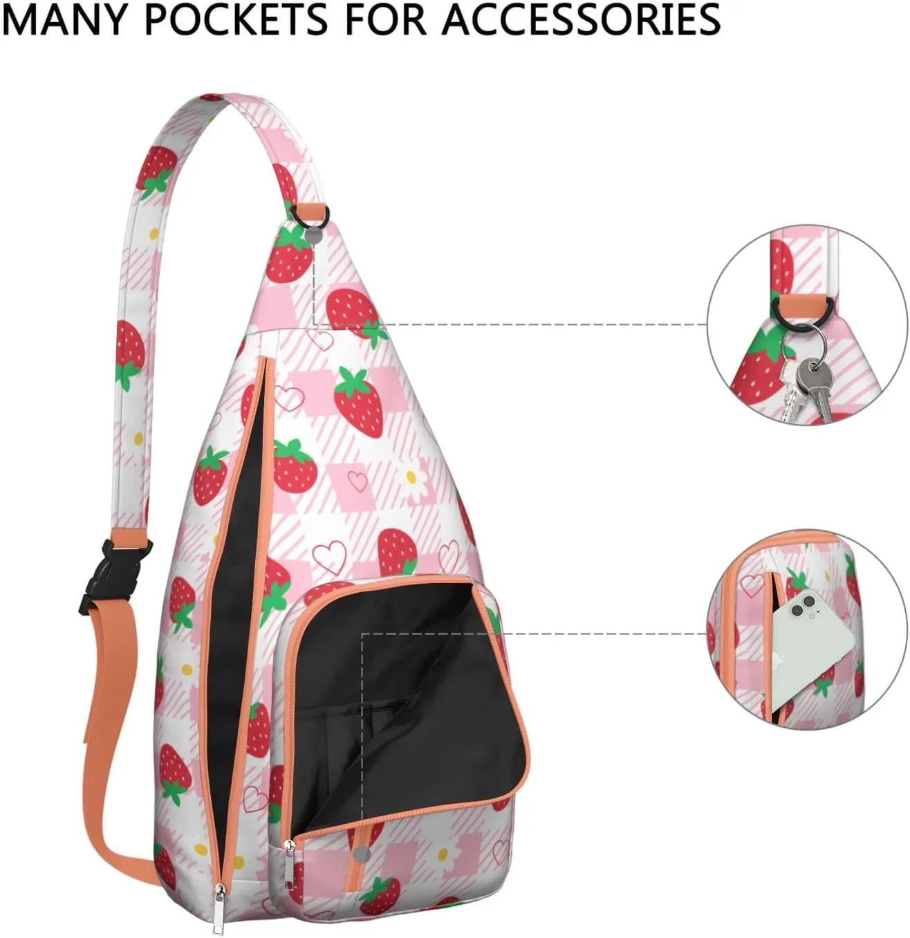 Shoulder Sling Crossbody Casual Chest Bag For Travel Sports Running,Backpack for Men & Women Lightweight Sports BagCrossbody Concealed Carry,Strawberry Shoulder Bag Waterproof Chest Bag