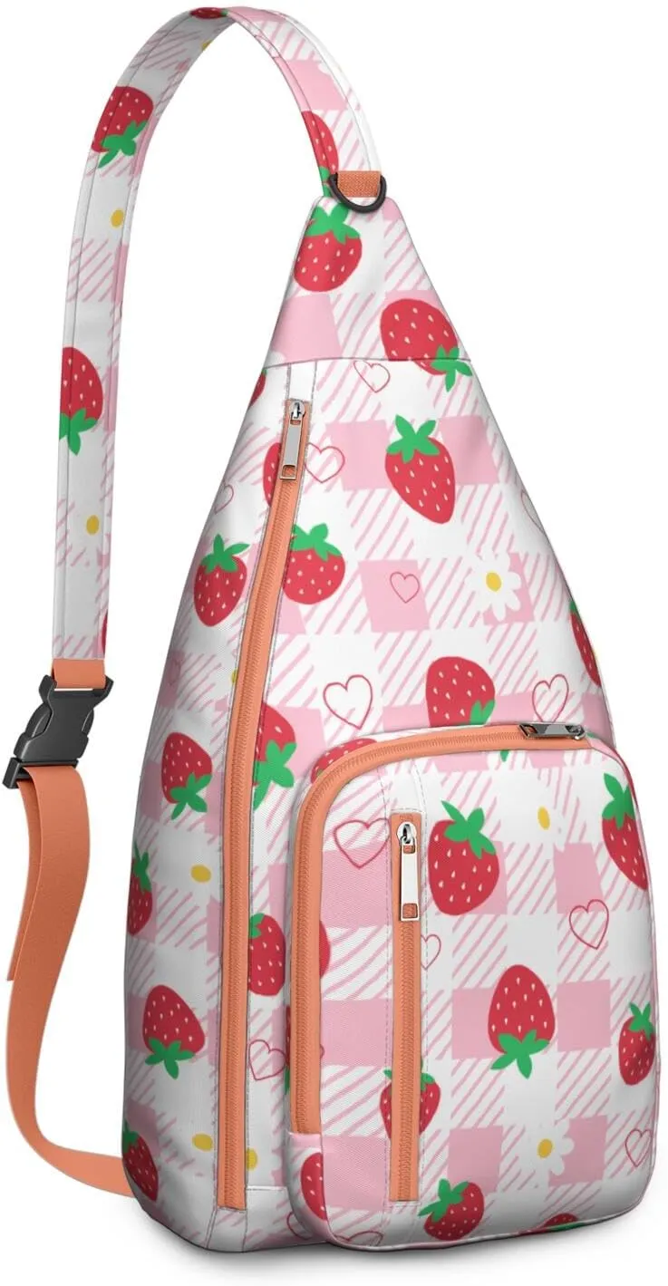 Shoulder Sling Crossbody Casual Chest Bag For Travel Sports Running,Backpack for Men & Women Lightweight Sports BagCrossbody Concealed Carry,Strawberry Shoulder Bag Waterproof Chest Bag