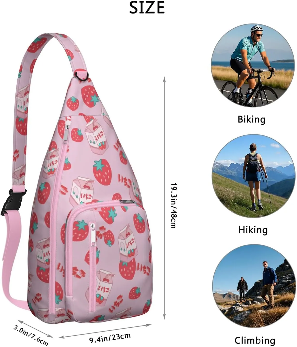 Shoulder Sling Crossbody Casual Chest Bag For Travel Sports Running,Backpack for Men & Women Lightweight Sports BagCrossbody Concealed Carry,Strawberry Shoulder Bag Waterproof Chest Bag