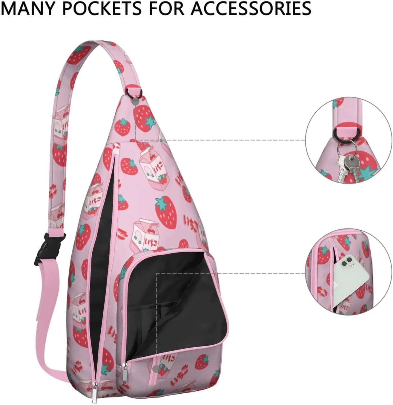 Shoulder Sling Crossbody Casual Chest Bag For Travel Sports Running,Backpack for Men & Women Lightweight Sports BagCrossbody Concealed Carry,Strawberry Shoulder Bag Waterproof Chest Bag