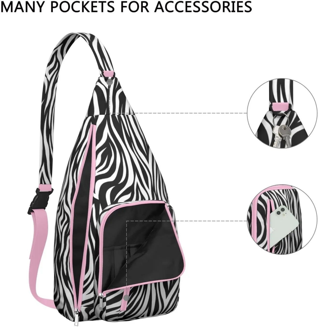 Shoulder Sling Crossbody Casual Chest Bag For Travel Sports Running,Backpack for Men & Women Lightweight Sports BagCrossbody Concealed Carry,Zebra Shoulder Bag Waterproof Chest Bag